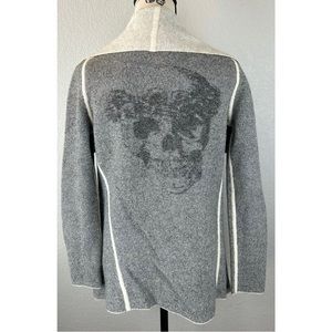Skull Cashmere Grey Waterfall Open Front Cardigan Sweater, size Small
